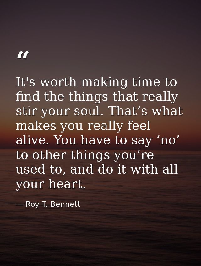 It's worth making time to find the things that really stir your soul. That’s what makes you really feel alive. You have  — Roy T. Bennett