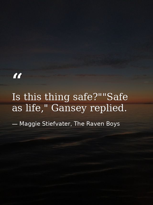 Is this thing safe?""Safe as life," Gansey replied. — Maggie Stiefvater, The Raven Boys