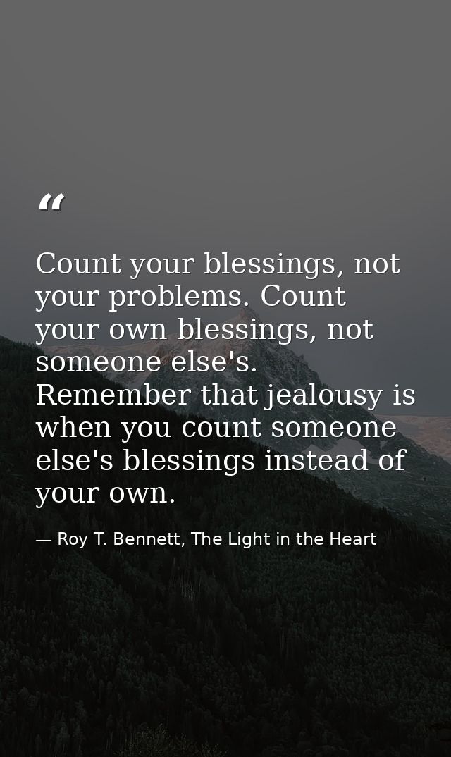 Count your blessings, not your problems. Count your own blessings, not someone else's. Remember that jealousy is when yo — Roy T. Bennett, The Light in the Heart
