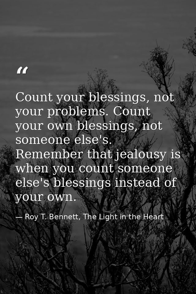 Count your blessings, not your problems. Count your own blessings, not someone else's. Remember that jealousy is when yo — Roy T. Bennett, The Light in the Heart