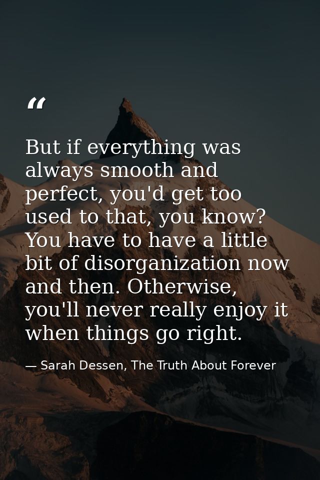 But if everything was always smooth and perfect, you'd get too used to that, you know? You have to have a little bit of  — Sarah Dessen, The Truth About Forever