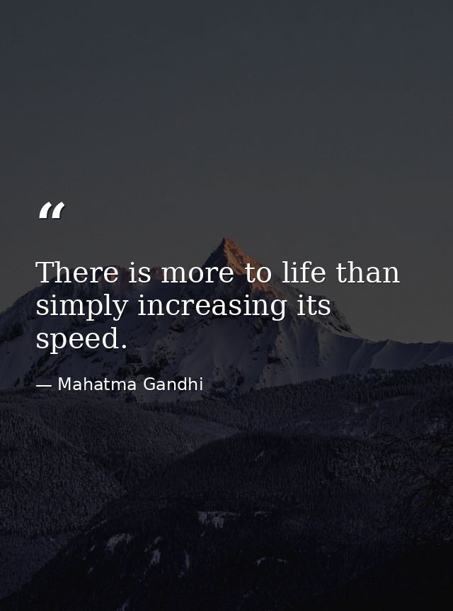 There is more to life than simply increasing its speed. — Mahatma Gandhi