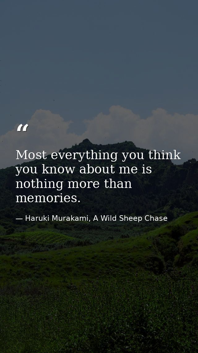 Most everything you think you know about me is nothing more than memories. — Haruki Murakami, A Wild Sheep Chase