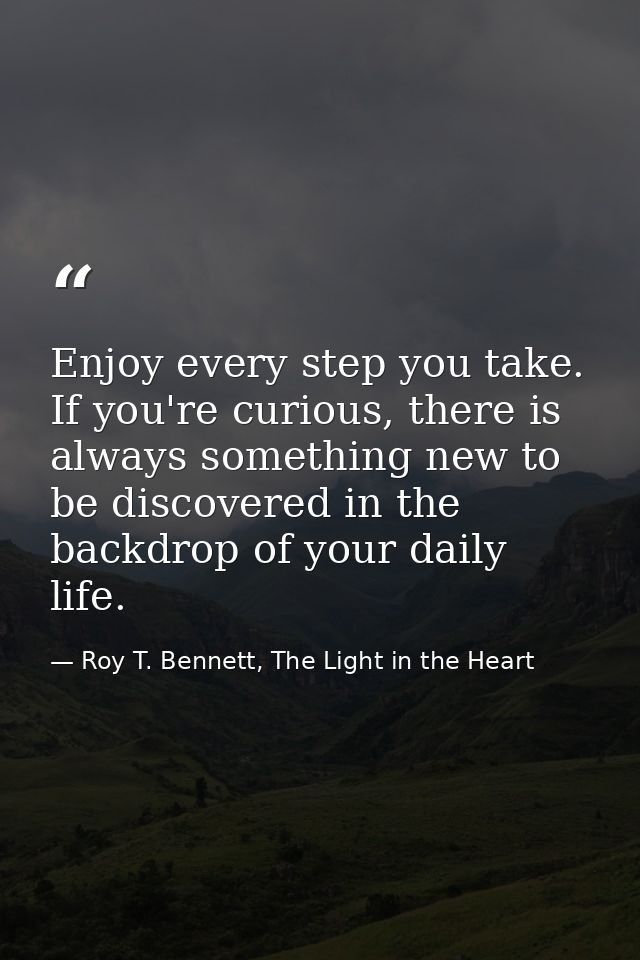 Enjoy every step you take. If you're curious, there is always something new to be discovered in the backdrop of your dai — Roy T. Bennett, The Light in the Heart