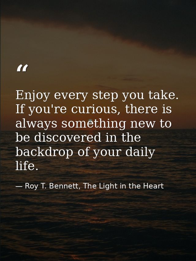 Enjoy every step you take. If you're curious, there is always something new to be discovered in the backdrop of your dai — Roy T. Bennett, The Light in the Heart
