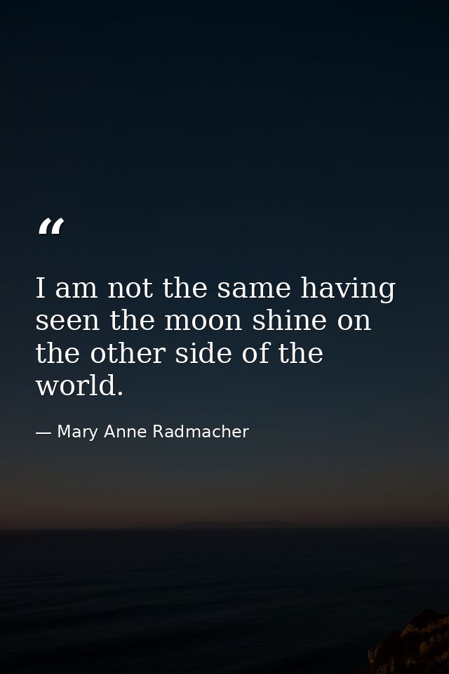I am not the same having seen the moon shine on the other side of the world. — Mary Anne Radmacher