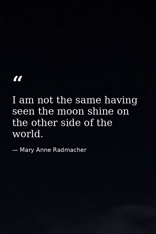 I am not the same having seen the moon shine on the other side of the world. — Mary Anne Radmacher