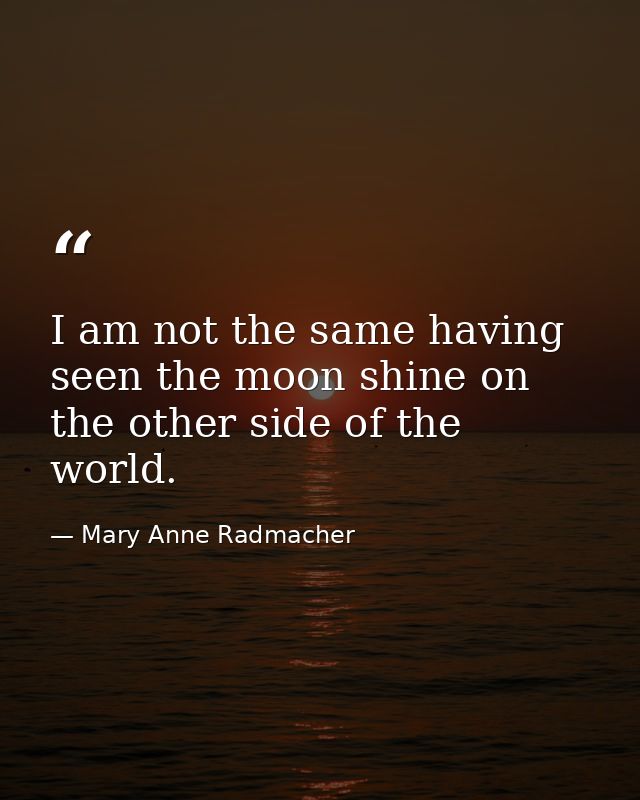 I am not the same having seen the moon shine on the other side of the world. — Mary Anne Radmacher