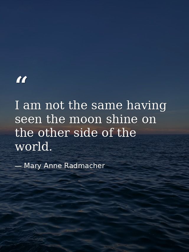 I am not the same having seen the moon shine on the other side of the world. — Mary Anne Radmacher
