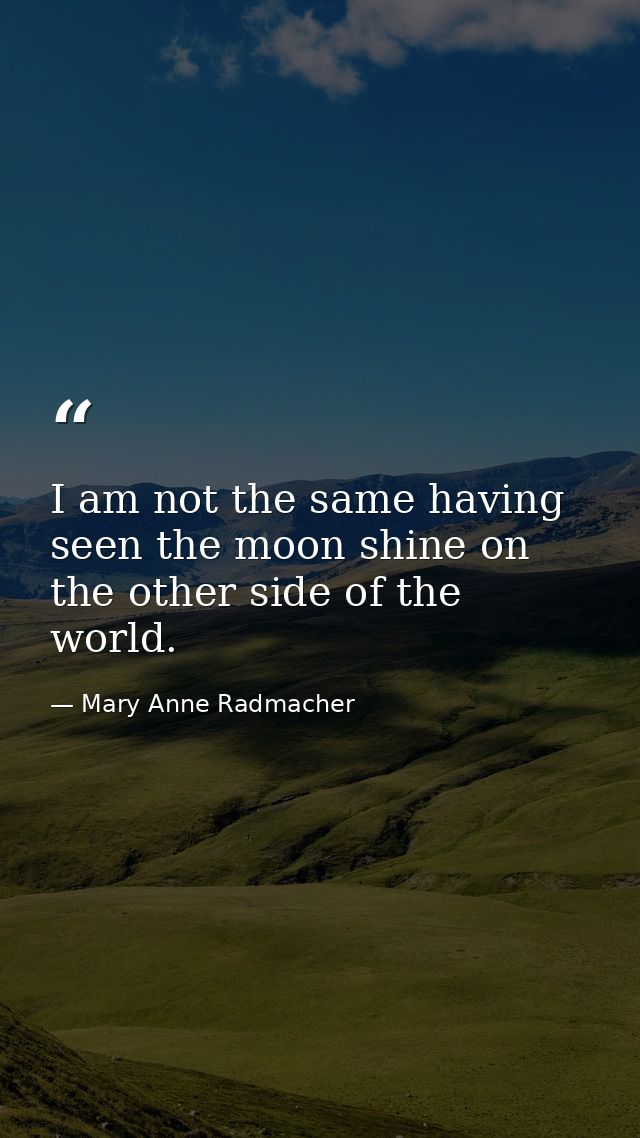 I am not the same having seen the moon shine on the other side of the world. — Mary Anne Radmacher