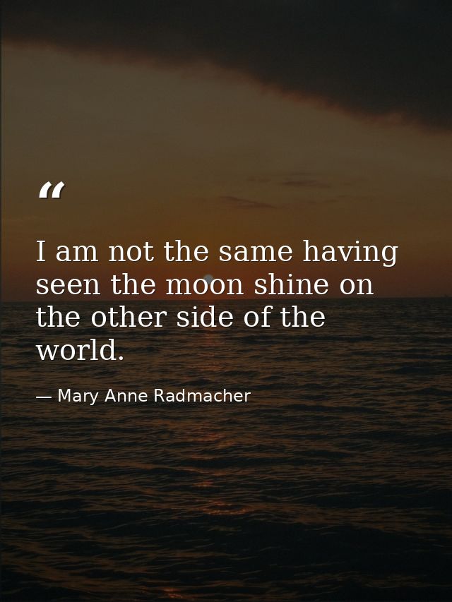 I am not the same having seen the moon shine on the other side of the world. — Mary Anne Radmacher