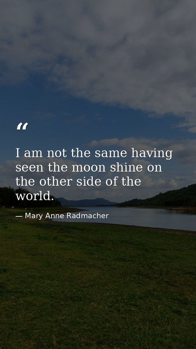 I am not the same having seen the moon shine on the other side of the world. — Mary Anne Radmacher