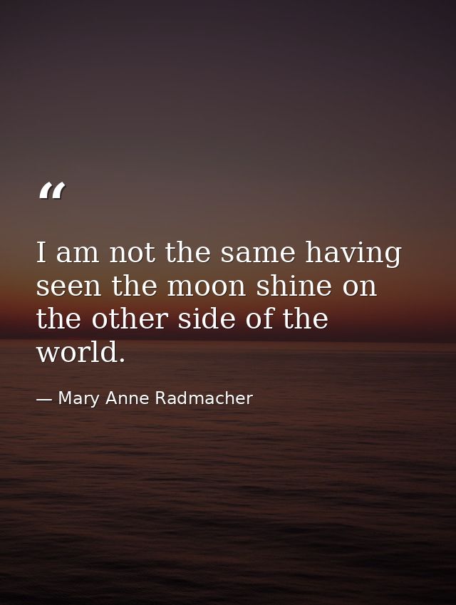 I am not the same having seen the moon shine on the other side of the world. — Mary Anne Radmacher