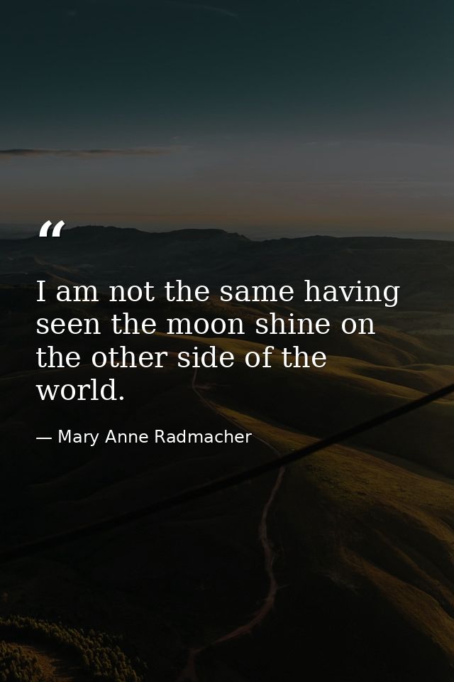 I am not the same having seen the moon shine on the other side of the world. — Mary Anne Radmacher