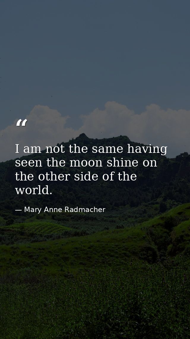I am not the same having seen the moon shine on the other side of the world. — Mary Anne Radmacher