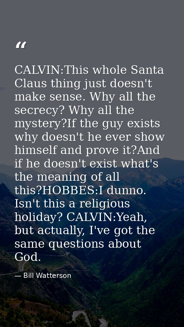 CALVIN:This whole Santa Claus thing just doesn't make sense. Why all the secrecy? Why all the mystery?If the guy exists  — Bill Watterson