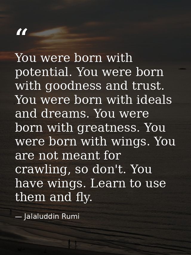 You were born with potential. You were born with goodness and trust. You were born with ideals and dreams. You were born — Jalaluddin Rumi