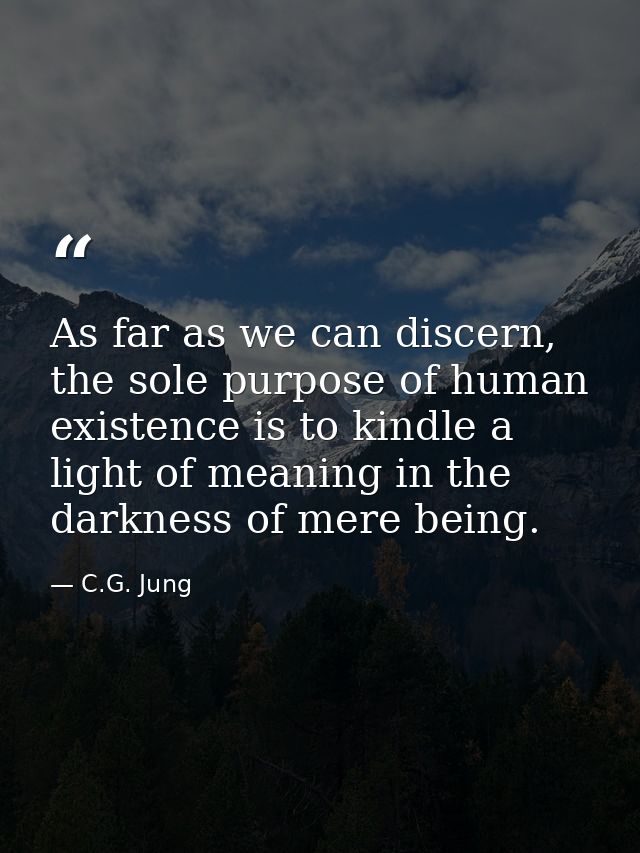 As far as we can discern, the sole purpose of human existence is to kindle a light of meaning in the darkness of mere be — C.G. Jung