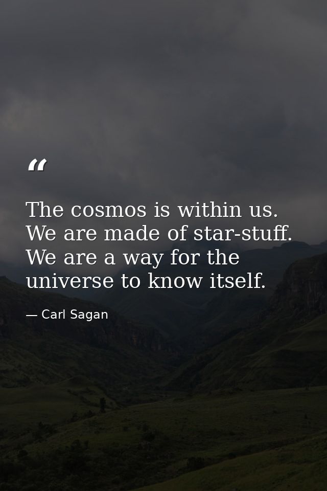 The cosmos is within us. We are made of star-stuff. We are a way for the universe to know itself. — Carl Sagan