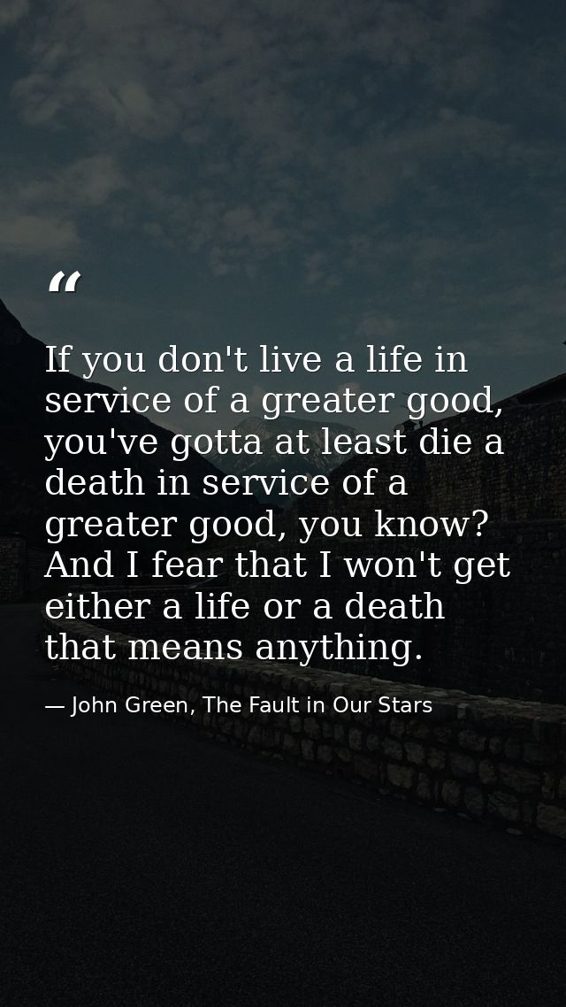 If you don't live a life in service of a greater good, you've gotta at least die a death in service of a greater good, y — John Green, The Fault in Our Stars
