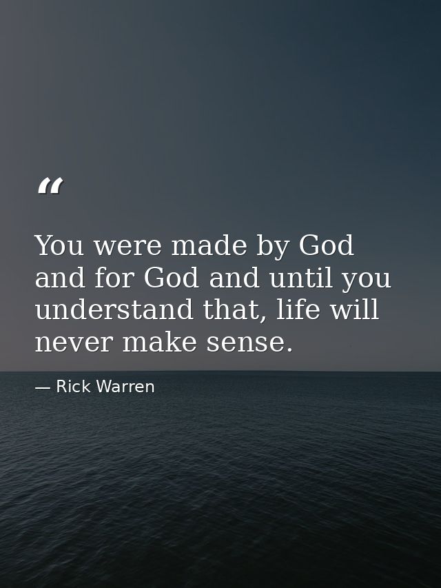 You were made by God and for God and until you understand that, life will never make sense. — Rick Warren