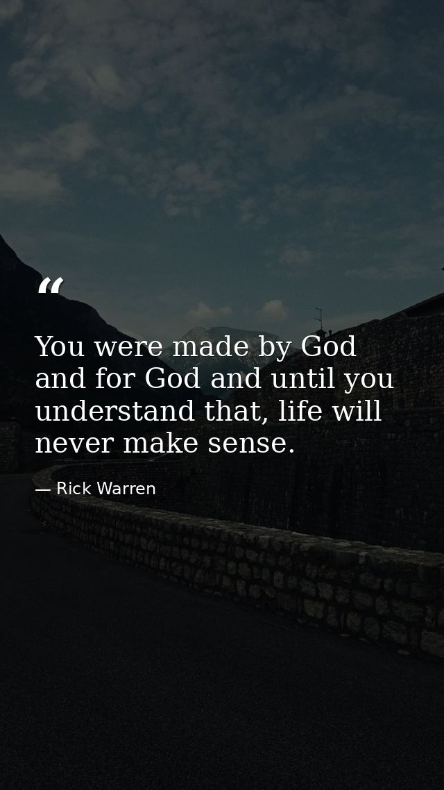 You were made by God and for God and until you understand that, life will never make sense. — Rick Warren