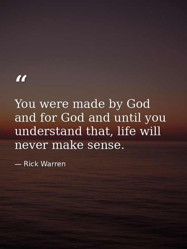 You were made by God and for God and until you understand that, life will never make sense. — Rick Warren