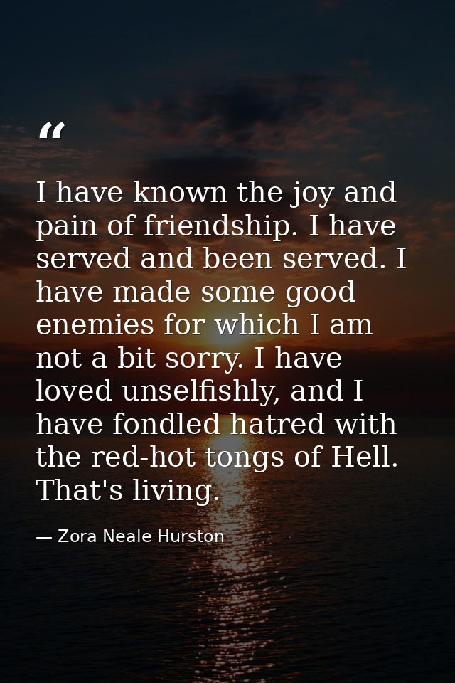 I have known the joy and pain of friendship. I have served and been served. I have made some good enemies for which I am — Zora Neale Hurston