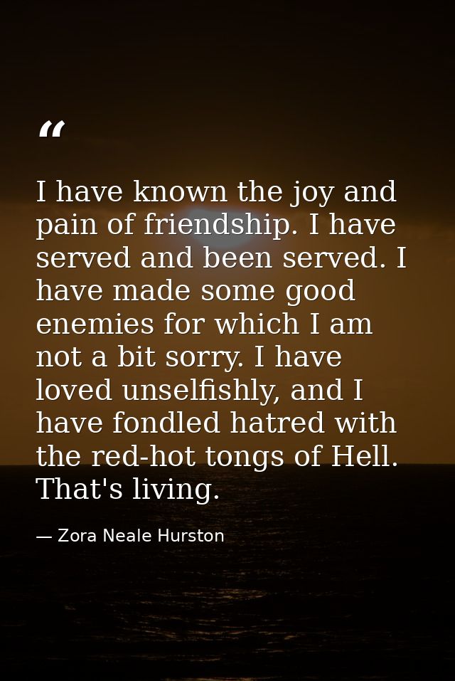 I have known the joy and pain of friendship. I have served and been served. I have made some good enemies for which I am — Zora Neale Hurston