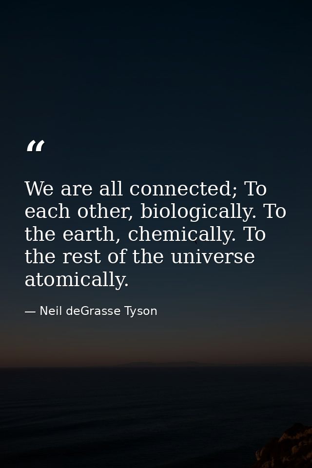 We are all connected; To each other, biologically. To the earth, chemically. To the rest of the universe atomically. — Neil deGrasse Tyson