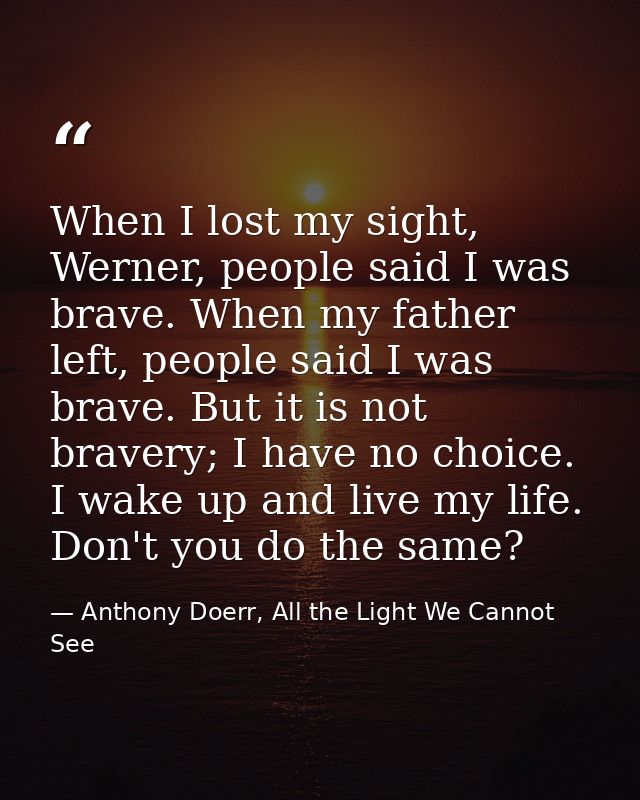 When I lost my sight, Werner, people said I was brave. When my father left, people said I was brave. But it is not brave — Anthony Doerr, All the Light We Cannot See