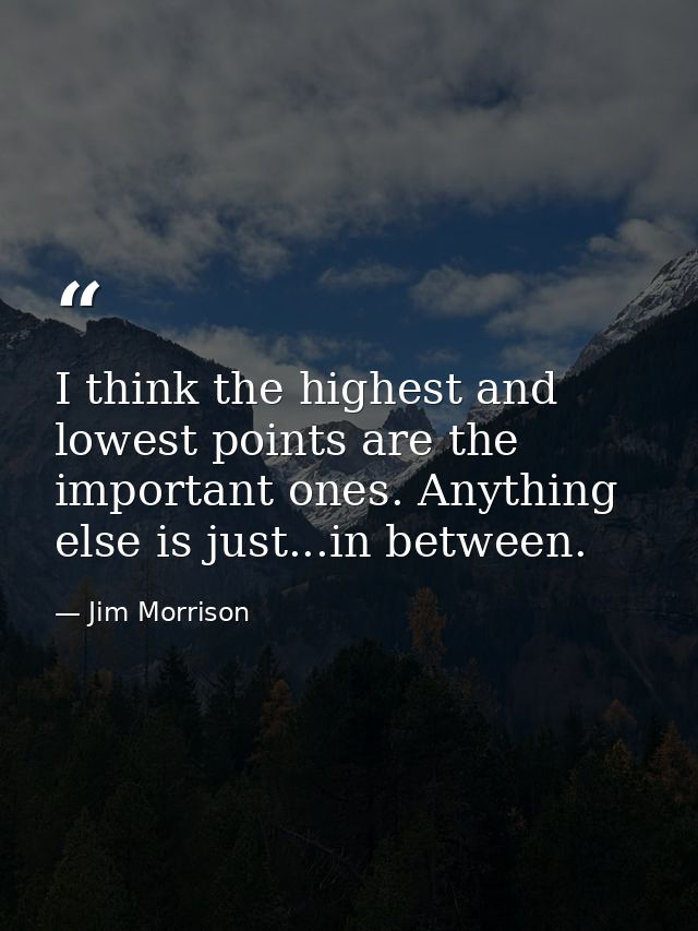 I think the highest and lowest points are the important ones. Anything else is just...in between. — Jim Morrison