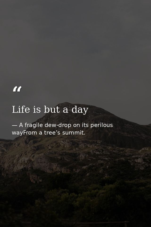 Life is but a day — A fragile dew-drop on its perilous wayFrom a tree’s summit.