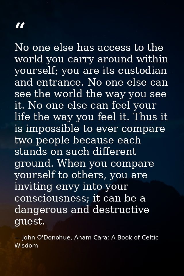 No one else has access to the world you carry around within yourself; you are its custodian and entrance. No one else ca — John O'Donohue, Anam Cara: A Book of Celtic Wisdom