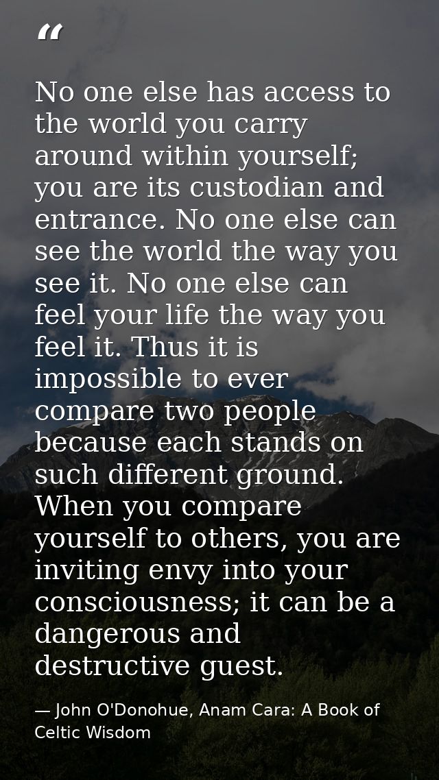 No one else has access to the world you carry around within yourself; you are its custodian and entrance. No one else ca — John O'Donohue, Anam Cara: A Book of Celtic Wisdom