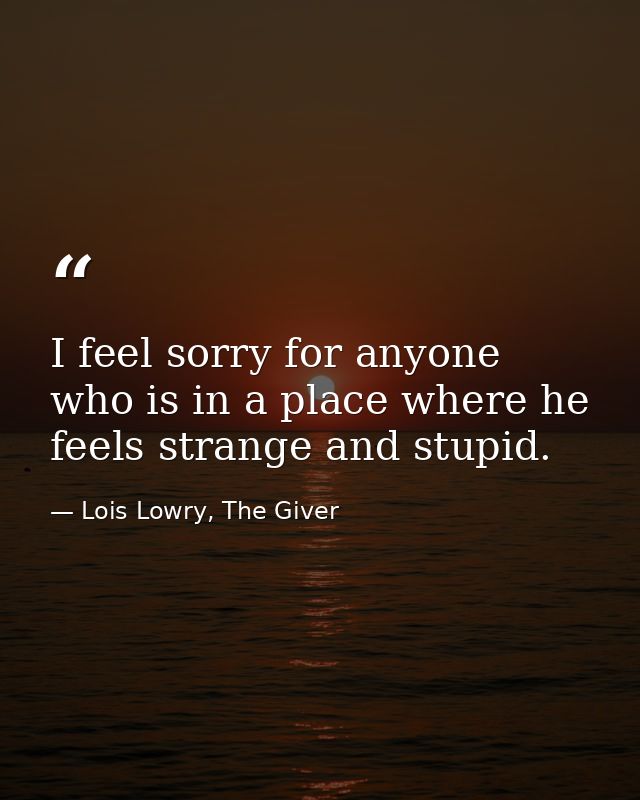 I feel sorry for anyone who is in a place where he feels strange and stupid. — Lois Lowry, The Giver