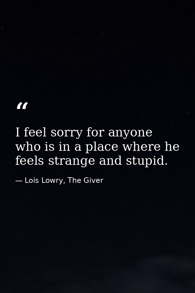 I feel sorry for anyone who is in a place where he feels strange and stupid. — Lois Lowry, The Giver