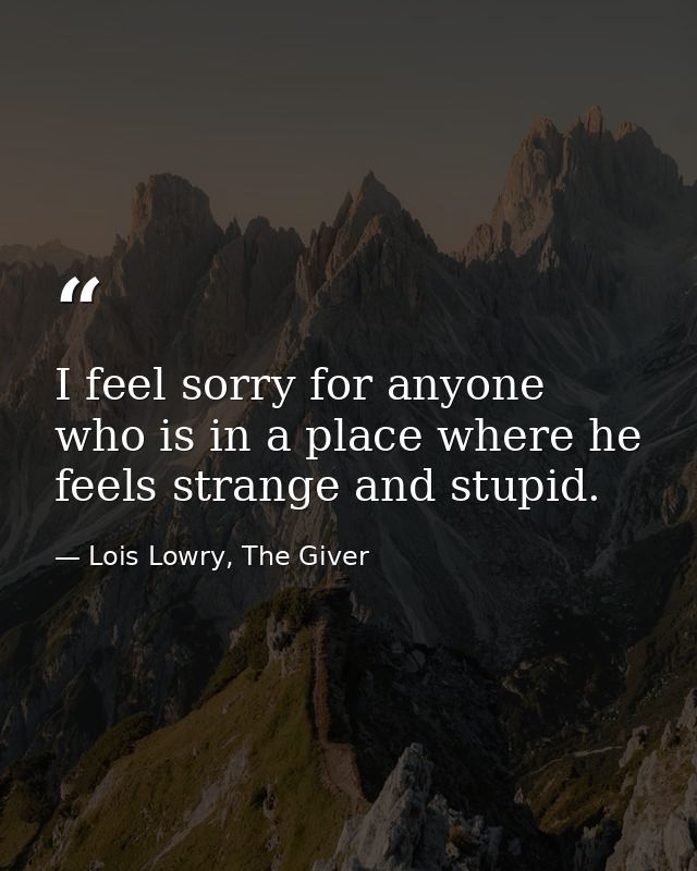I feel sorry for anyone who is in a place where he feels strange and stupid. — Lois Lowry, The Giver