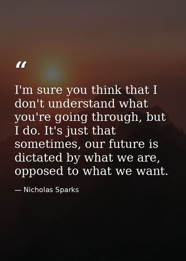 I'm sure you think that I don't understand what you're going through, but I do. It's just that sometimes, our future is  — Nicholas Sparks