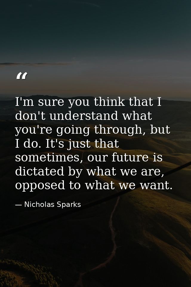 I'm sure you think that I don't understand what you're going through, but I do. It's just that sometimes, our future is  — Nicholas Sparks