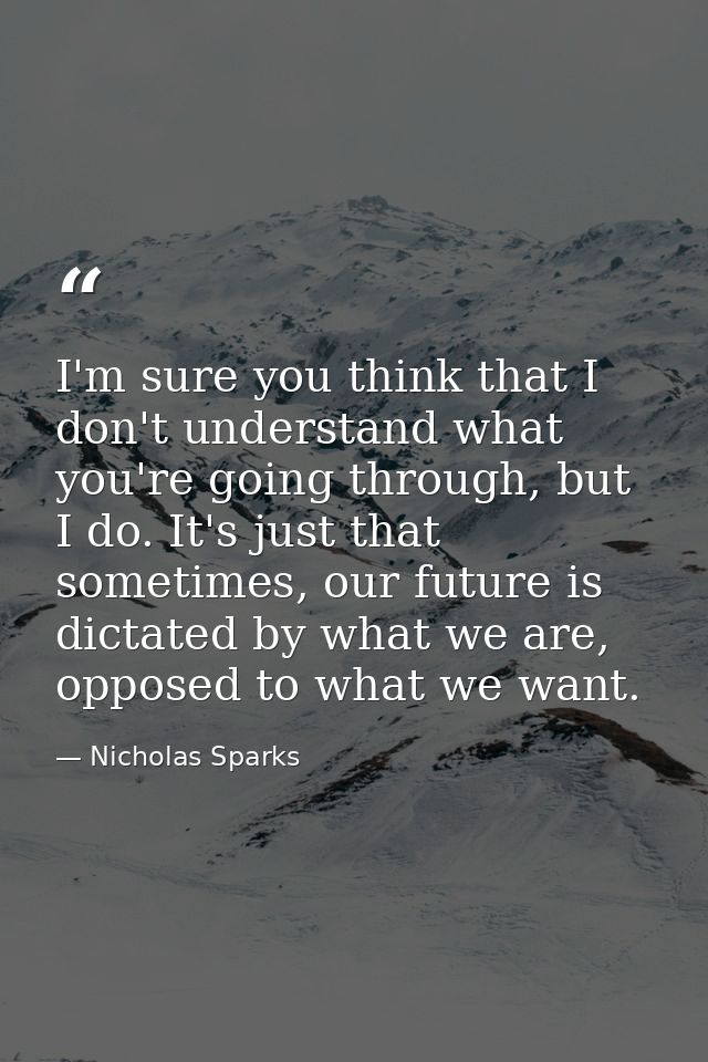 I'm sure you think that I don't understand what you're going through, but I do. It's just that sometimes, our future is  — Nicholas Sparks