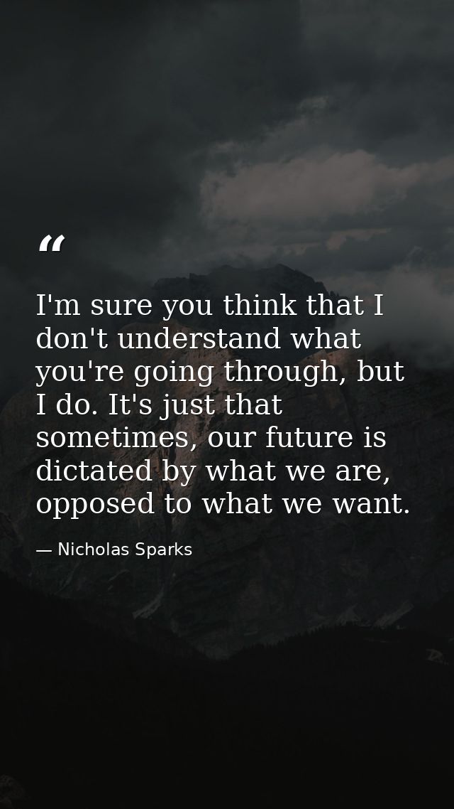 I'm sure you think that I don't understand what you're going through, but I do. It's just that sometimes, our future is  — Nicholas Sparks