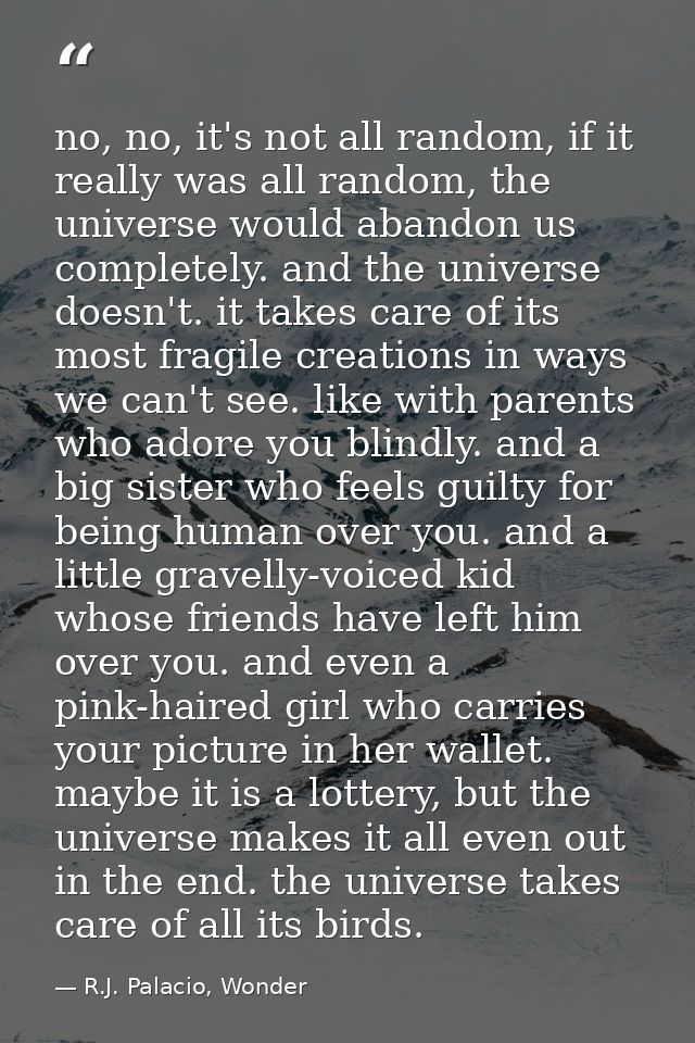 no, no, it's not all random, if it really was all random, the universe would abandon us completely. and the universe doe — R.J. Palacio, Wonder
