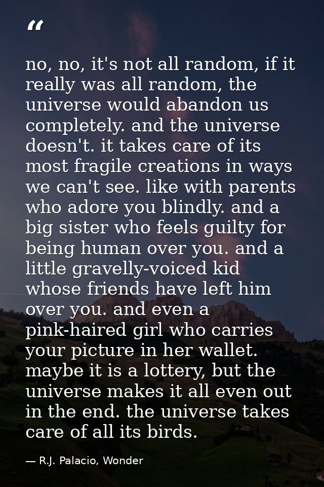 no, no, it's not all random, if it really was all random, the universe would abandon us completely. and the universe doe — R.J. Palacio, Wonder