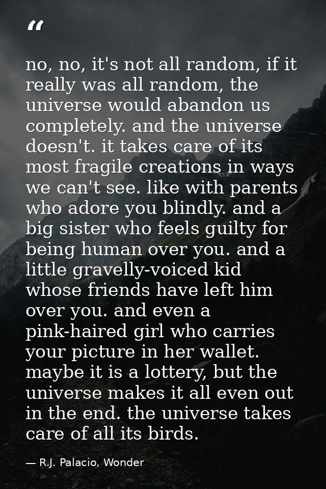no, no, it's not all random, if it really was all random, the universe would abandon us completely. and the universe doe — R.J. Palacio, Wonder