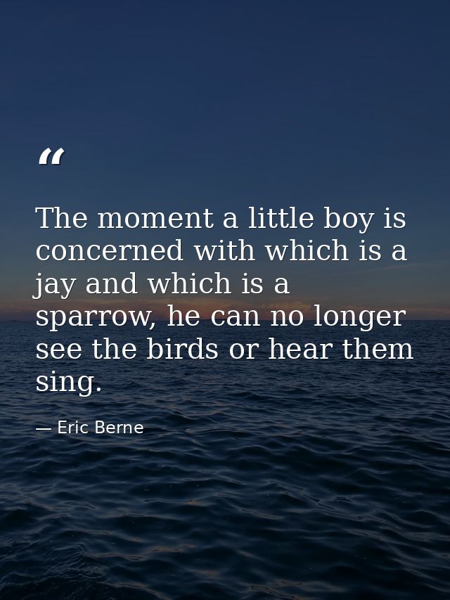 The moment a little boy is concerned with which is a jay and which is a sparrow, he can no longer see the birds or hear  — Eric Berne