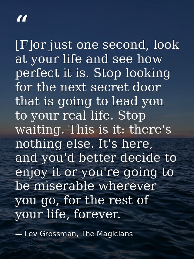 [F]or just one second, look at your life and see how perfect it is. Stop looking for the next secret door that is going  — Lev Grossman, The Magicians