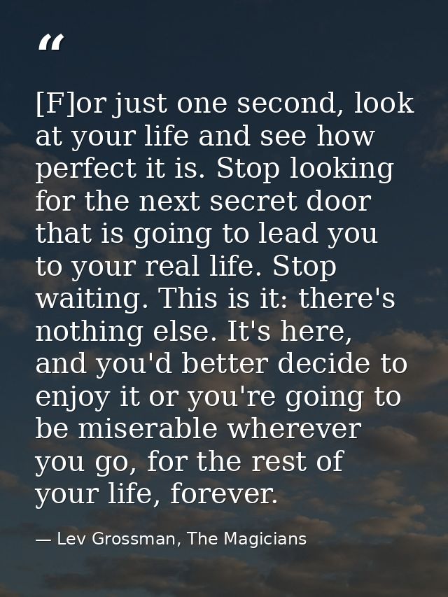 [F]or just one second, look at your life and see how perfect it is. Stop looking for the next secret door that is going  — Lev Grossman, The Magicians