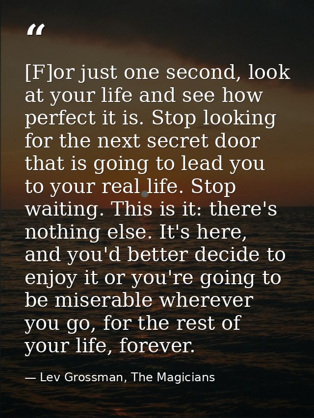 [F]or just one second, look at your life and see how perfect it is. Stop looking for the next secret door that is going  — Lev Grossman, The Magicians