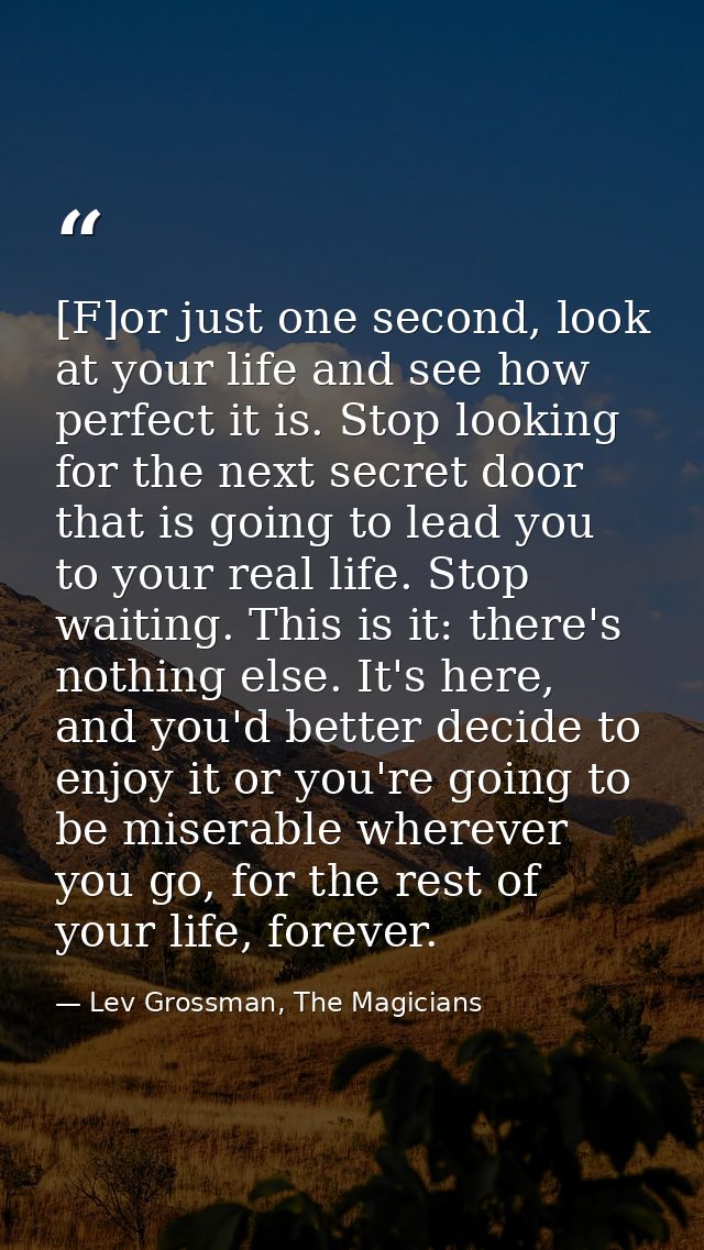 [F]or just one second, look at your life and see how perfect it is. Stop looking for the next secret door that is going  — Lev Grossman, The Magicians